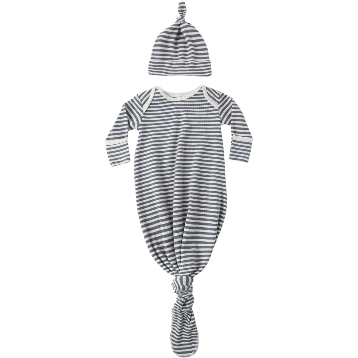 Quincy Mae Knotted Baby Gown + Hat Set || Ocean Stripe