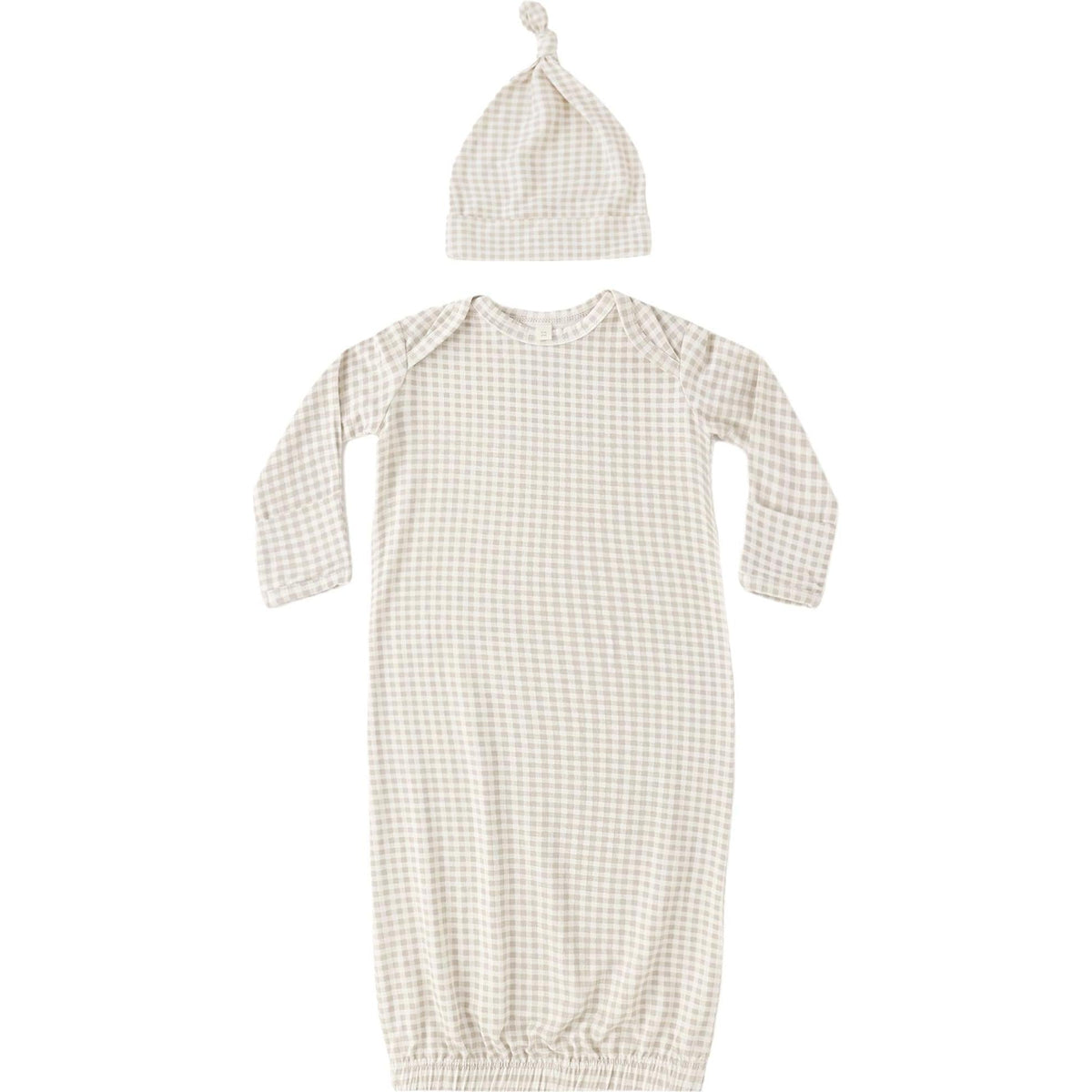 Quincy Mae Bamboo Baby Gown + Hat Set || Oat Gingham