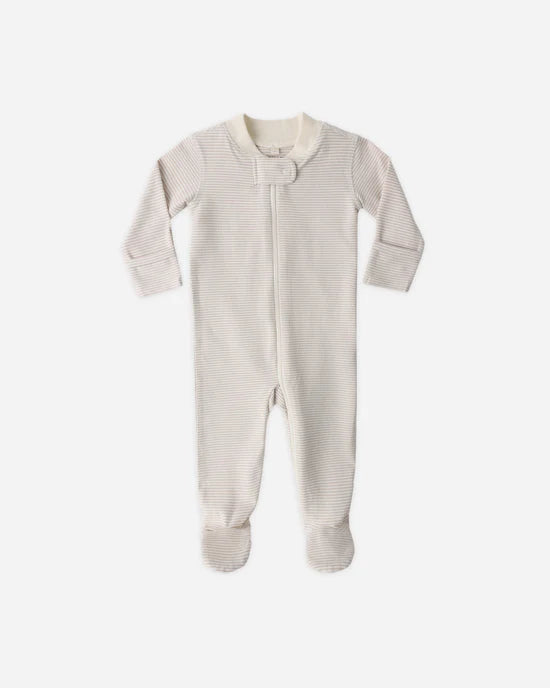 Quincy Mae Zip Long sleeve Sleeper Footie Oat Microstripe