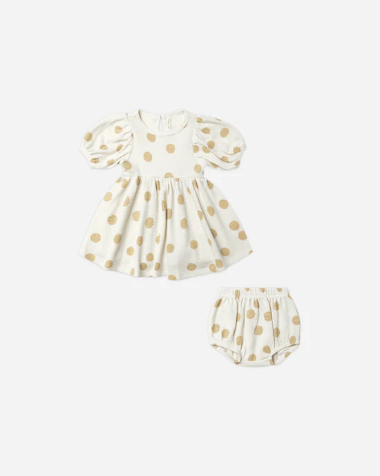 Quincy Mae Waffle Babydoll Dress Butter Dots