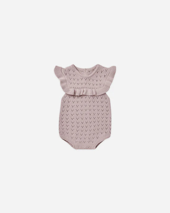 Quincy May I Pointelle Ruffle Romper || Lavender