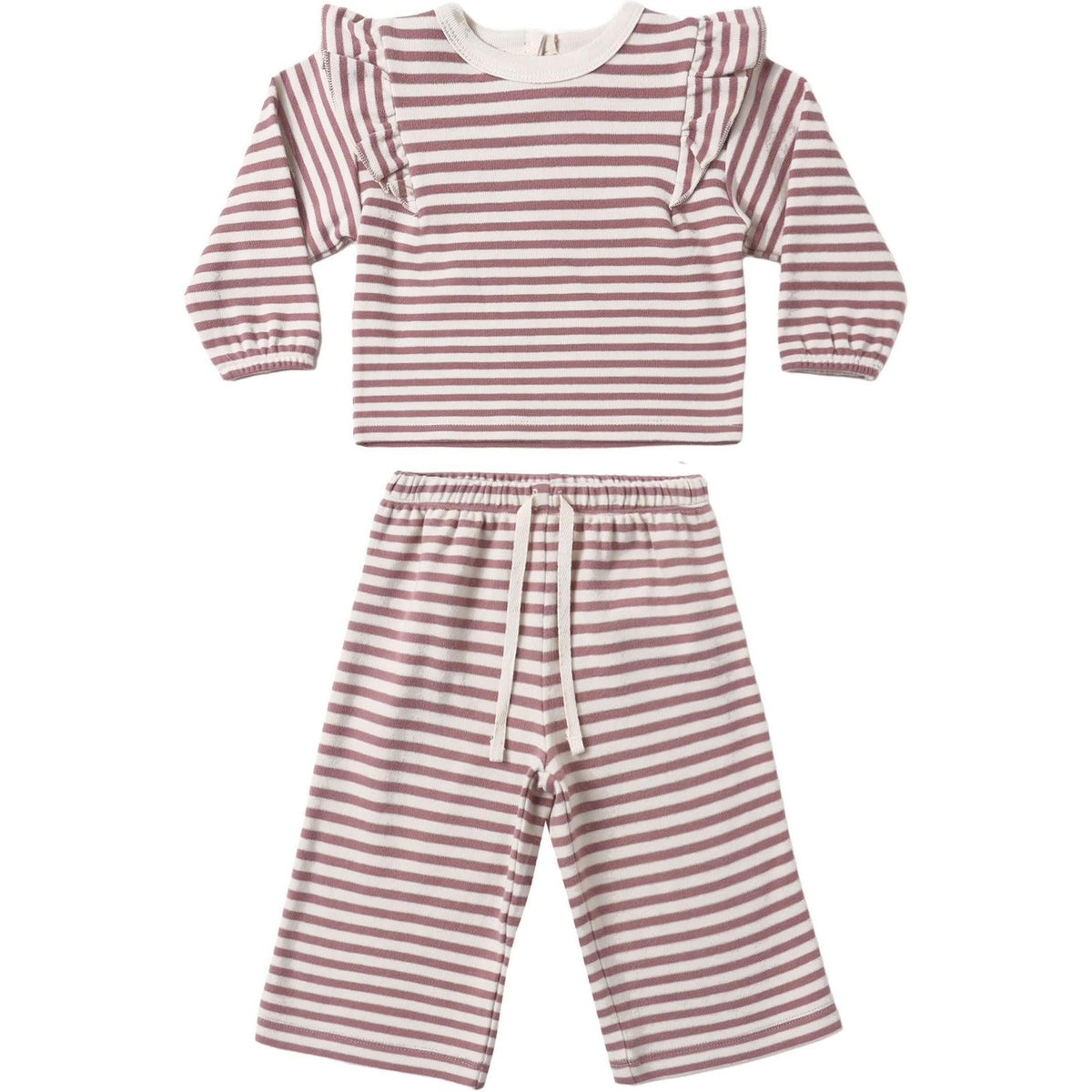 Quincy Mae Ruffle Cozy Set || Mulberry Stripe