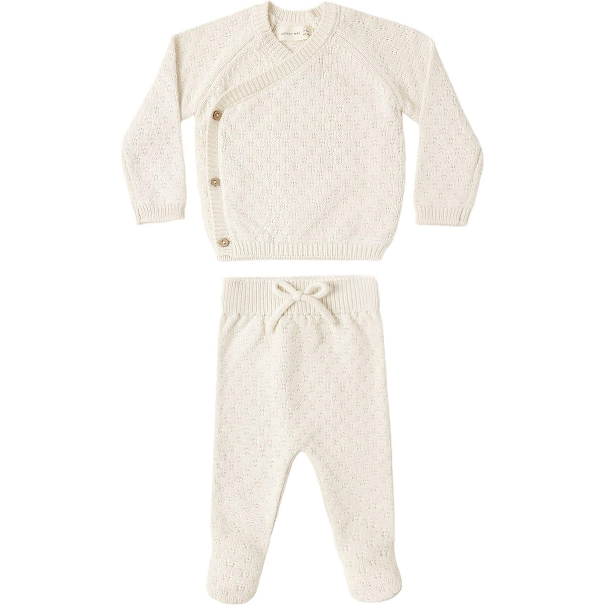 Quincy Mae Knit Wrap Top + Pant Set || Natural