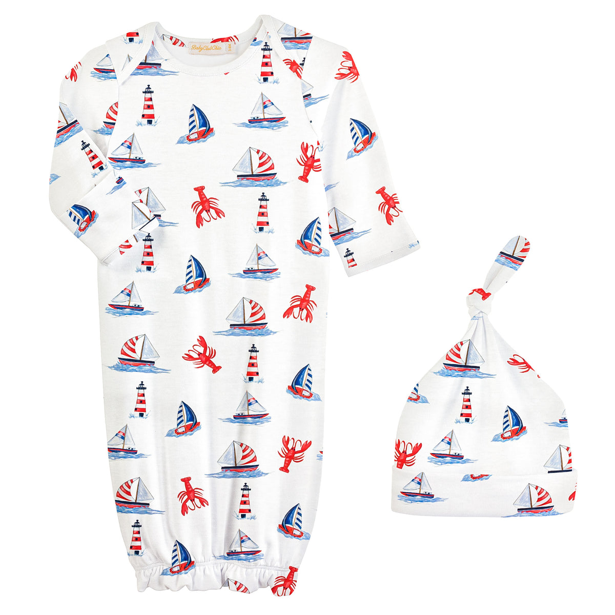 Baby Club Chic Sailing in Summer Printed Gown and Hat Set