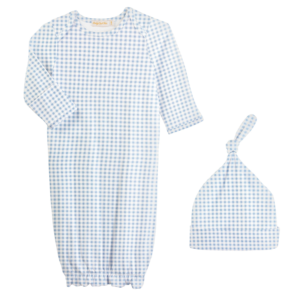 Baby Club ChicBlue Mini Checks Printed Hat and Gown