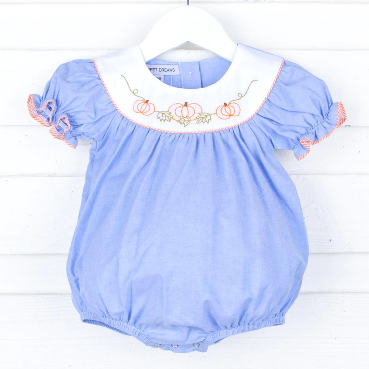 Sweet Dreams Embroidered Pumpkin Chambray Girl Bubble