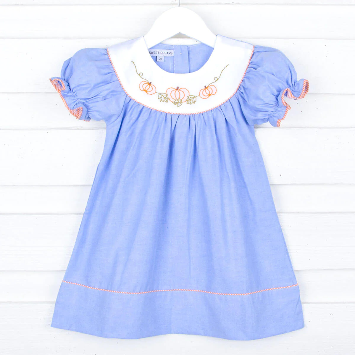 Sweet Dreams Embroidered Pumpkin Chambray Dress Sweet Dreams Embroidered Pumpkin Chambray Dress