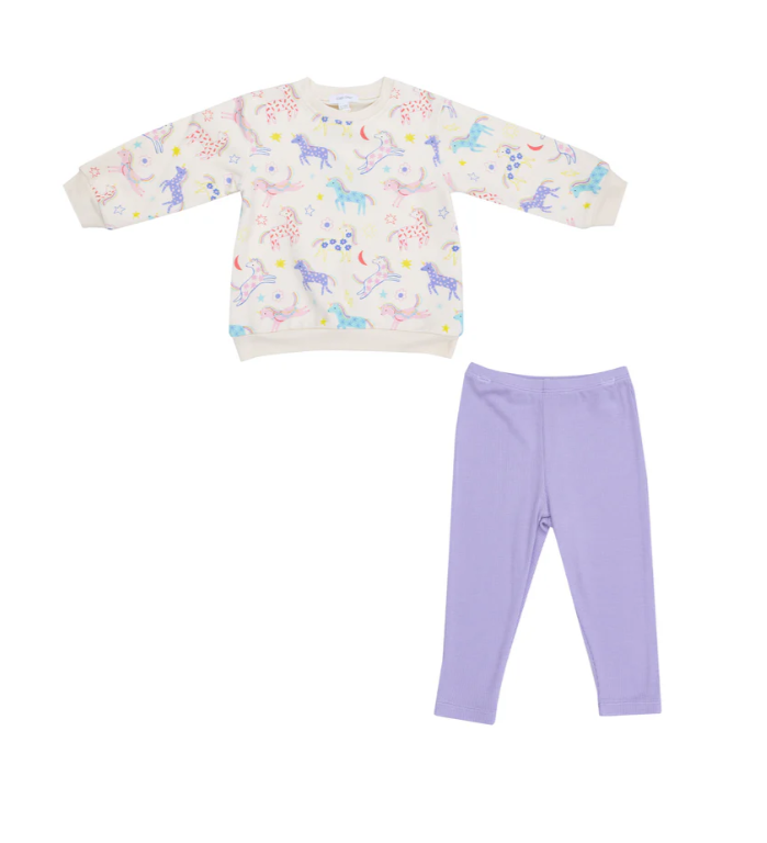 Angel Dear French Terry Fun Unicorns - Puffy Oversized Sweatshirt And Rib Legging