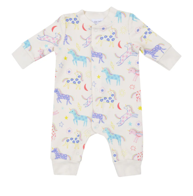 Angel Dear French Terry Fun Unicorns - Baseball Collar Romper