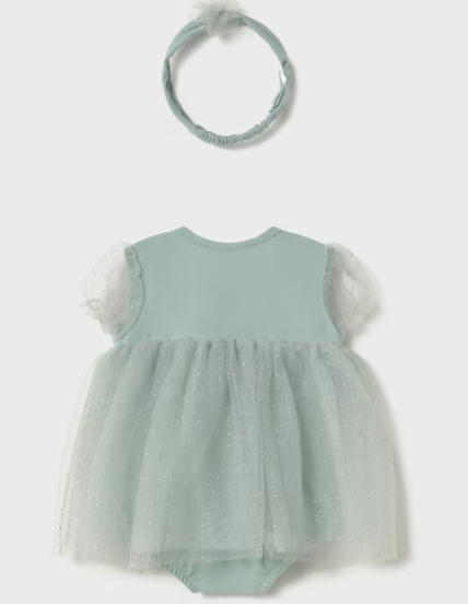 Mayoral Newborn Tulle Romper with Headband- Jade