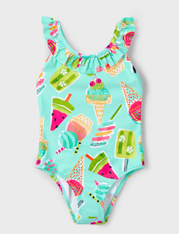 Mayoral-Girl Printed Swimsuit with Ruffles- Water