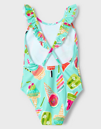 Mayoral-Girl Printed Swimsuit with Ruffles- Water