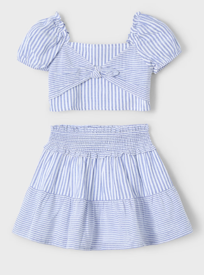 Mayoral Girl Striped Skirt and Top Set- Indigo