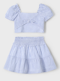 Mayoral Girl Striped Skirt and Top Set- Indigo