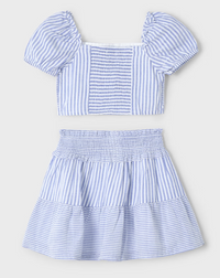 Mayoral Girl Striped Skirt and Top Set- Indigo