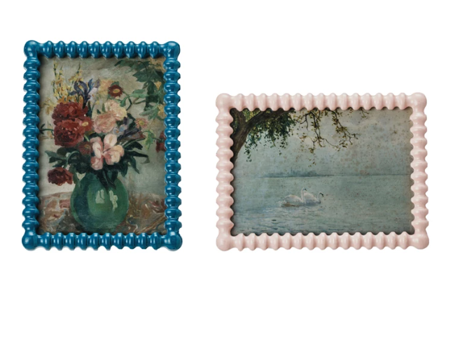 Creative Co-Op Picture Frame w/ Vintage Reproduction Image, 2 Colors (5" x 7" Photos)