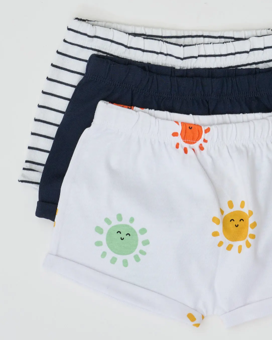 Batela Pack of 3 Baby Shorts in 100% Cotton