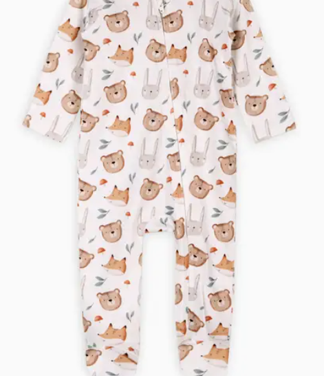 Viverano Organics Forest Animals Baby Zippered Footie Jumpsuit -Organic Jersey