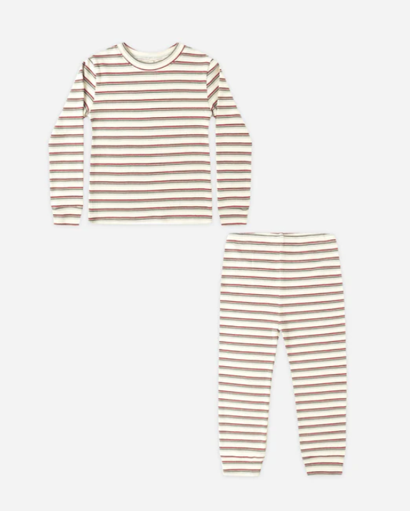 Rylee + Cru Organic Long Sleeve Pajama Set || Holiday Stripe