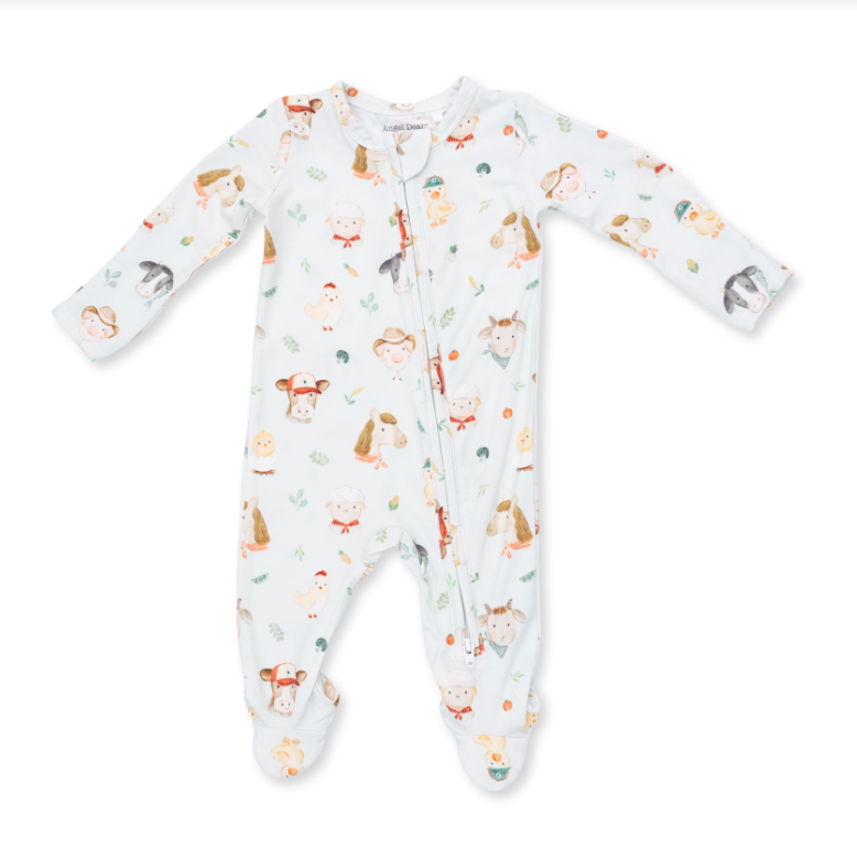 Angel Dear Baby Farm Faces - 2 Way Zipper Footie