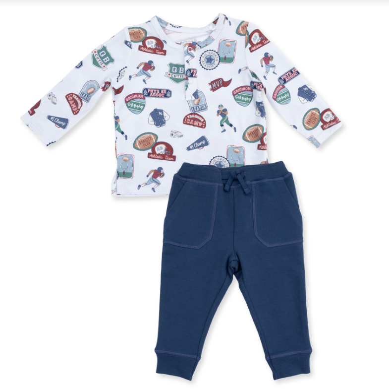 Angel Dear Football Patches - Long Sleeve Henley And Jogger
