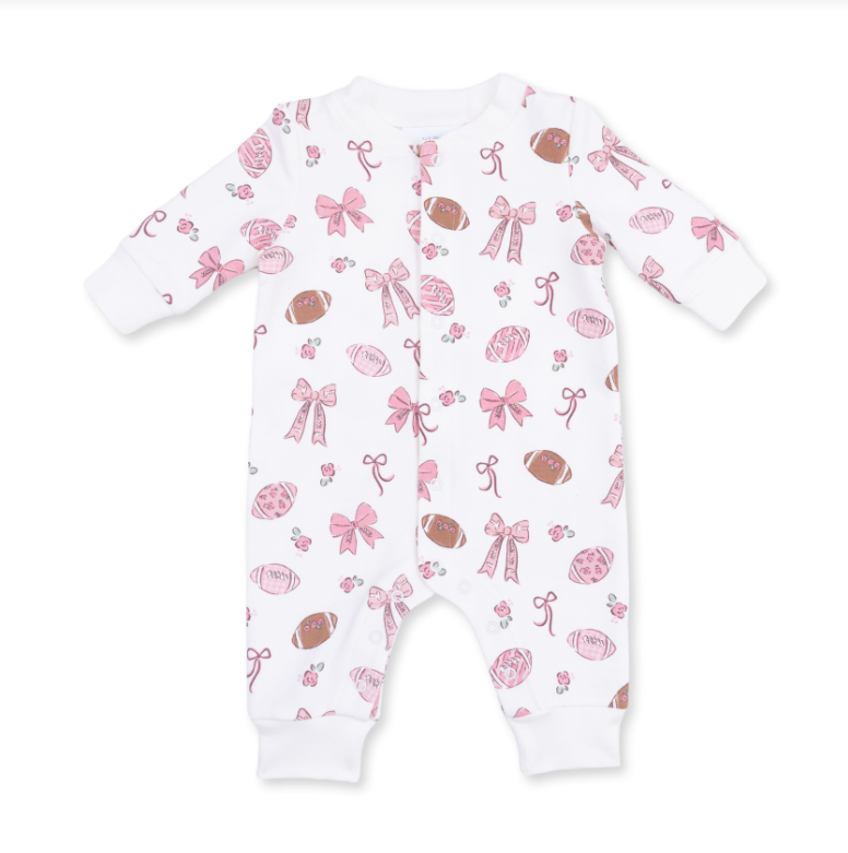 Angel Dear Footballs And Bows - Baseball Collar Button Up Romper