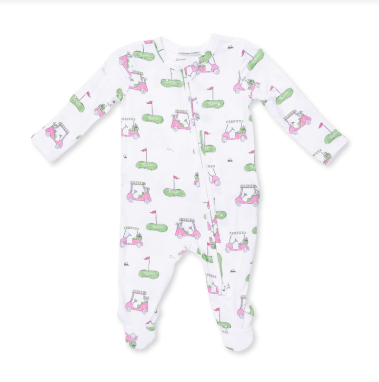 Angel Dear Golf Carts Pink - 2 Way Ruffle Back Zipper Footie