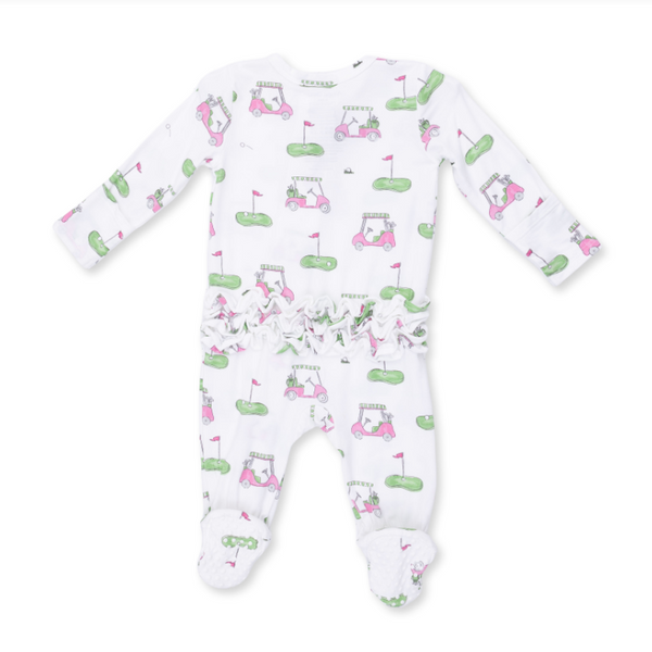 Angel Dear Golf Carts Pink - 2 Way Ruffle Back Zipper Footie