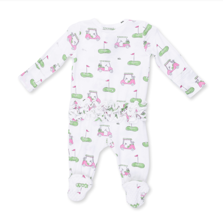 Angel Dear Golf Carts Pink - 2 Way Ruffle Back Zipper Footie