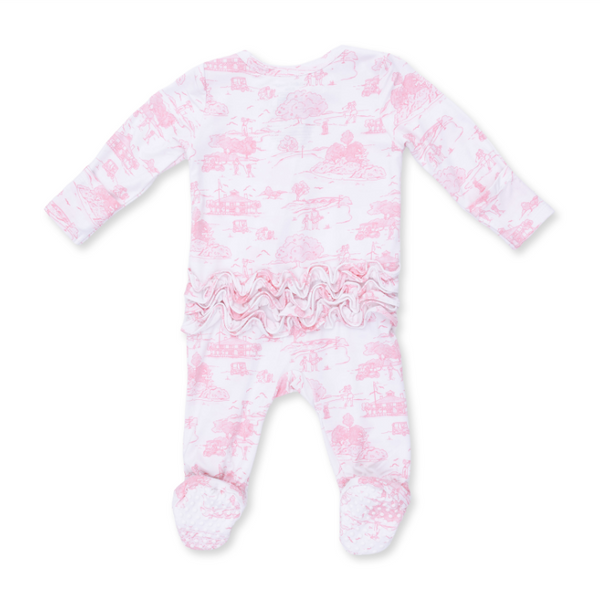 Angel Dear Golf Toile Pink - 2 Way Ruffle Back Zipper Footie