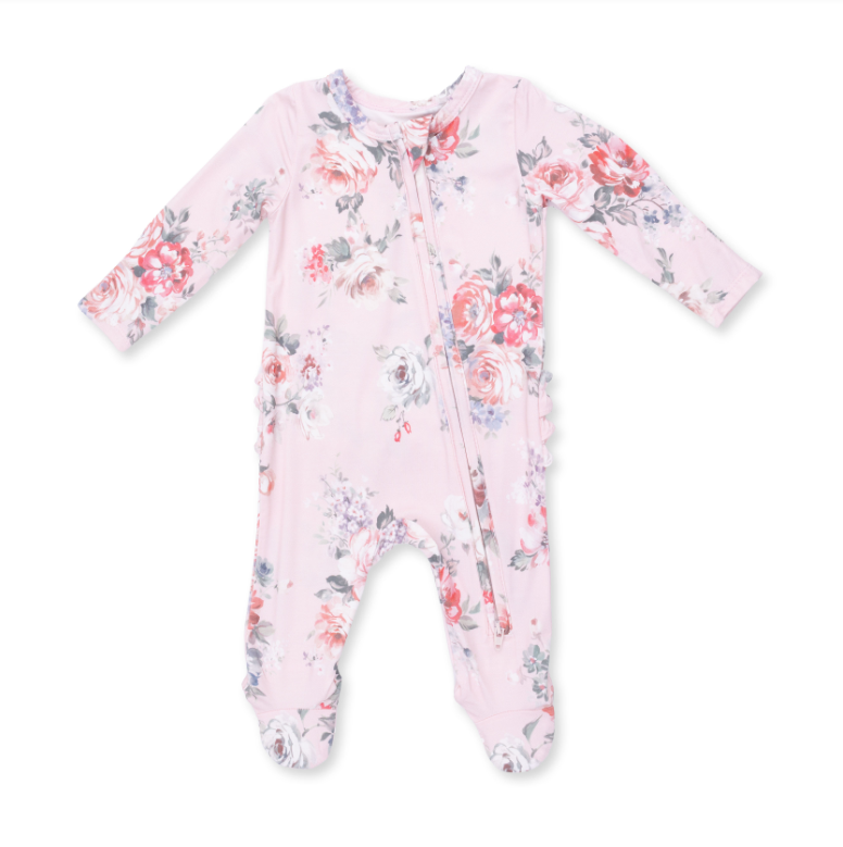 Angel Dear Painterly Rose Bouquets - 2 Way Ruffle Back Zipper Footie