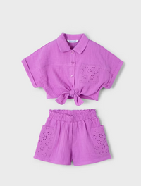 Mayoral Girl Eyelet Shorts and Blouse Set- Orchid