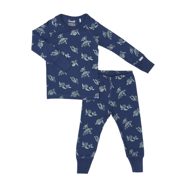 Coccoli Pajama Kid Turtle Marine Blue Cotton-Modal