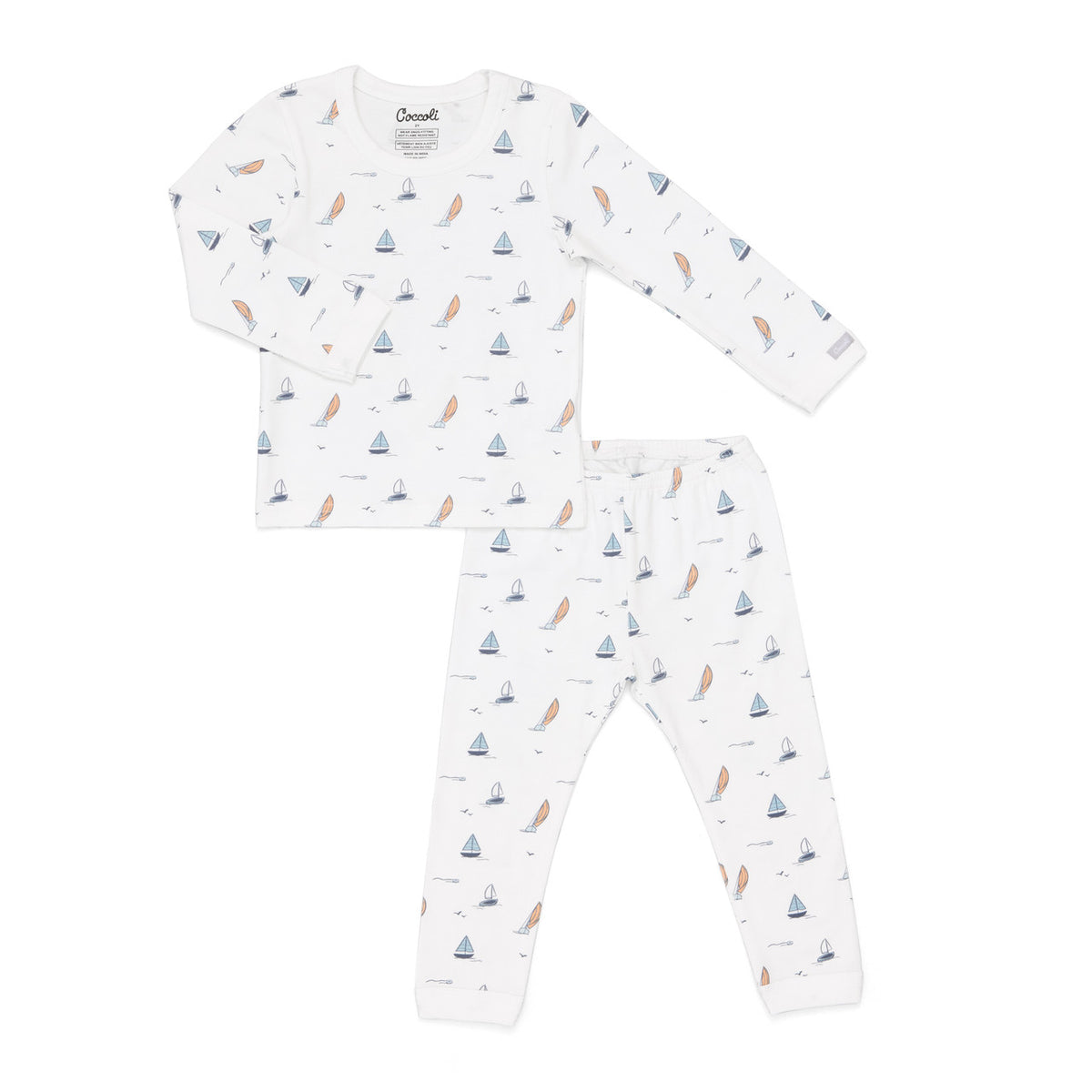 Coccoli Kids Cotton-Modal Pajamas- Color Boats on Cream