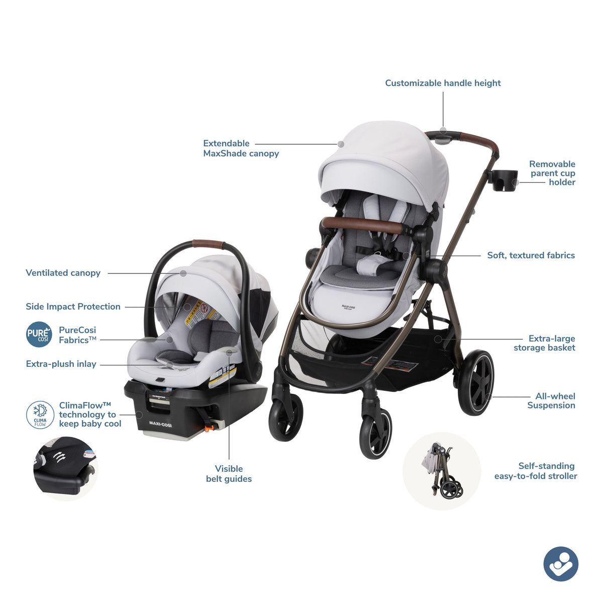 pure cosi maxi cosi Maxi-Cosi Zelia Luxe+ 5-in-1 Modular Travel System – Baby Go Round, Inc