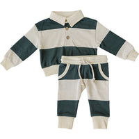 Mebie Baby Green Stripe Collared French Terry Set