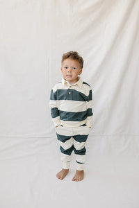 Mebie Baby Green Stripe Collared French Terry Set