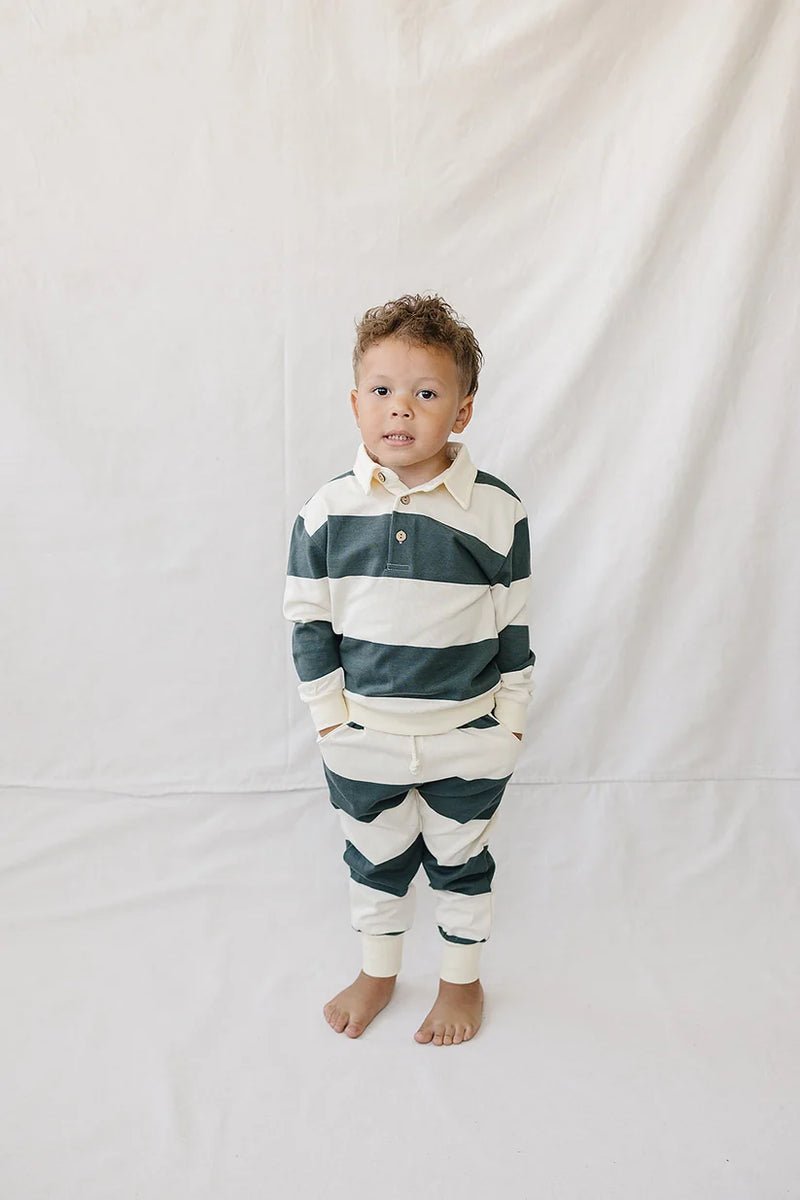 Mebie Baby Green Stripe Collared French Terry Set
