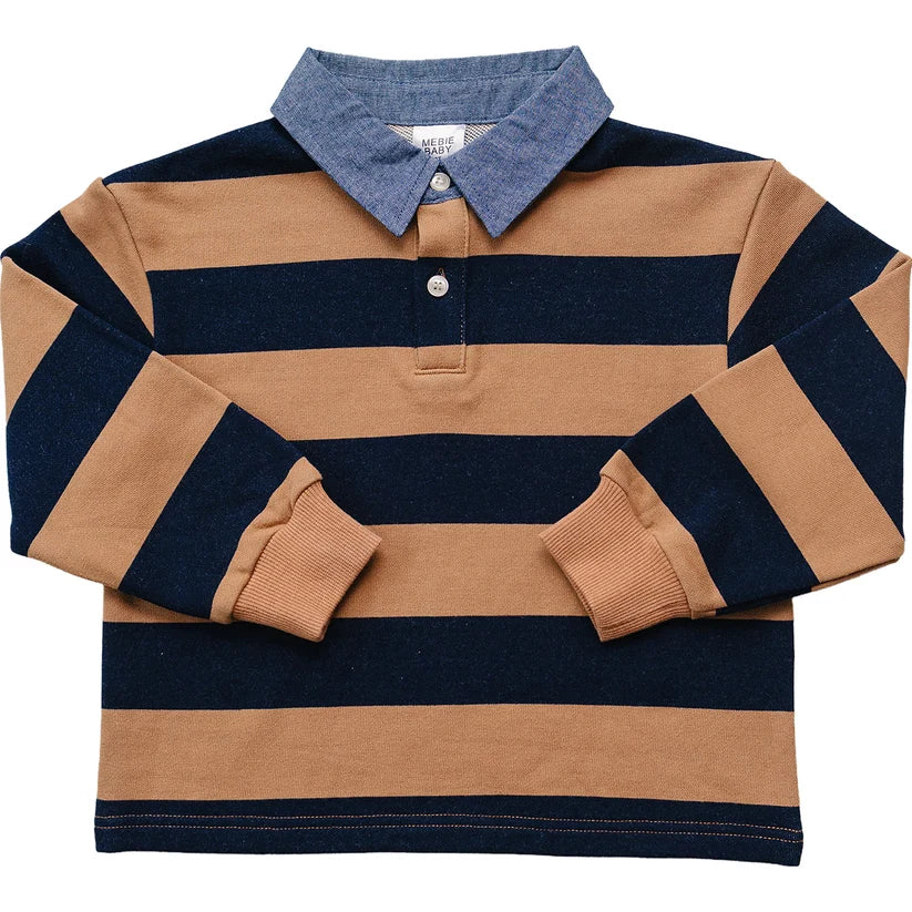 Mebie Baby Camel & Navy Striped Collar Shirt