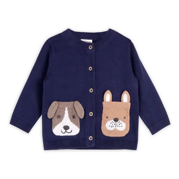 Viverano Dog Pocket Embroidered Sweater Knit Baby Cardigan