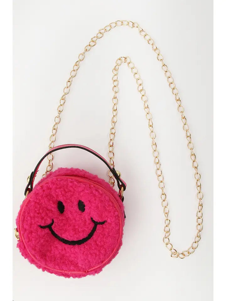 Sparkle Sisters Smiley Sherpa Purse Hot Pink