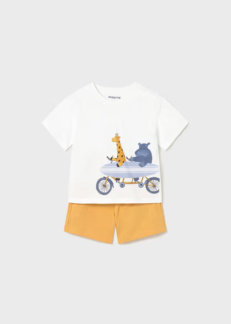 Mayoral Baby Knit Shorts and T-Shirt 2-Piece Set- Peach