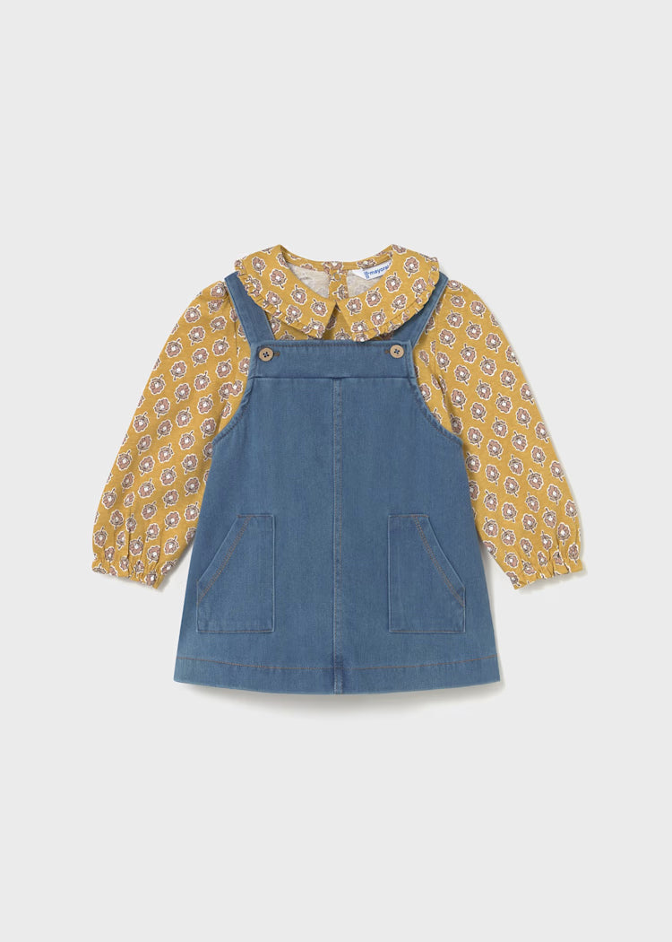Mayoral Baby Overall Dress and T-Shirt Set II Medium Denim