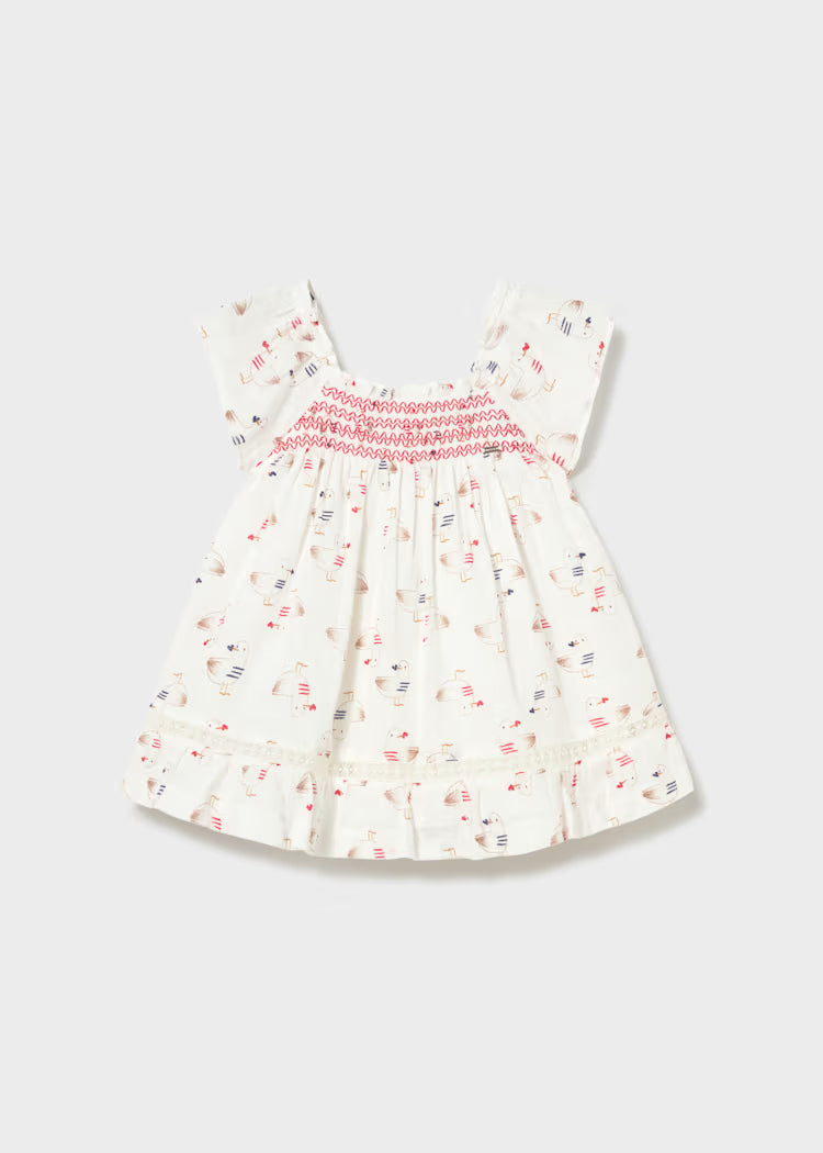 Mayoral Baby Printed Dress- Red Seagulls