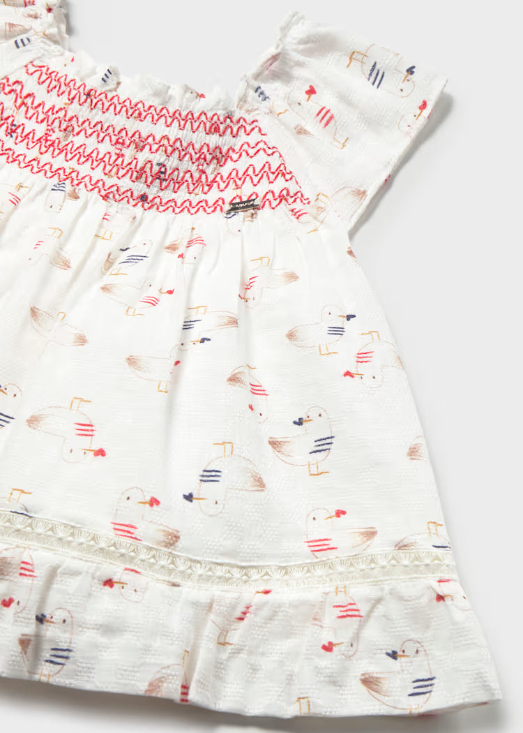 Mayoral Baby Printed Dress- Red Seagulls