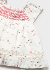 Mayoral Baby Printed Dress- Red Seagulls