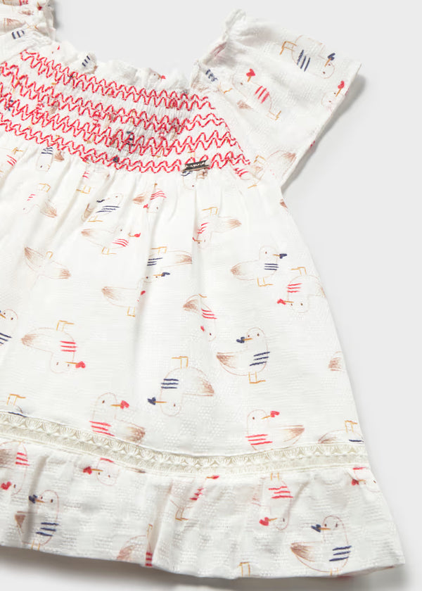 Mayoral Baby Printed Dress- Red Seagulls