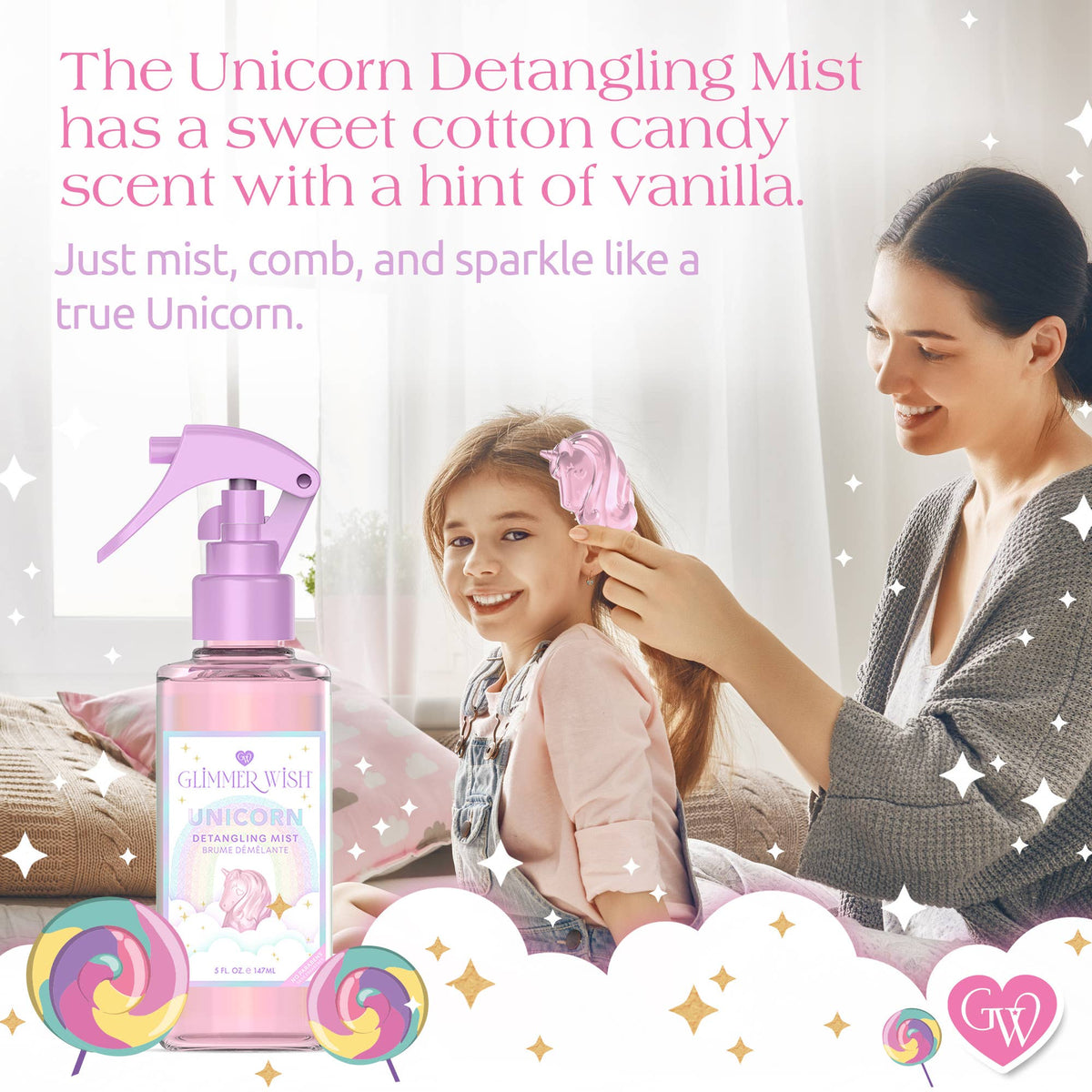 Glimmer Wish - Unicorn Hair Detangling Mist | Detangler Spray, Perfect Gift