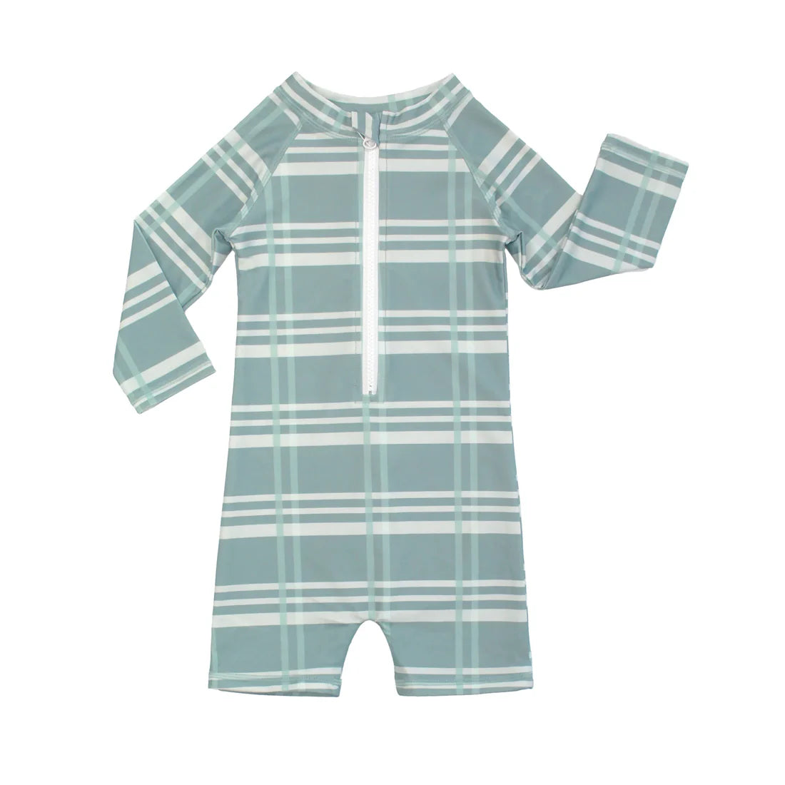 Emerson and Friends Blue Plaid Boys One Piece Rash Guard Swimsuit