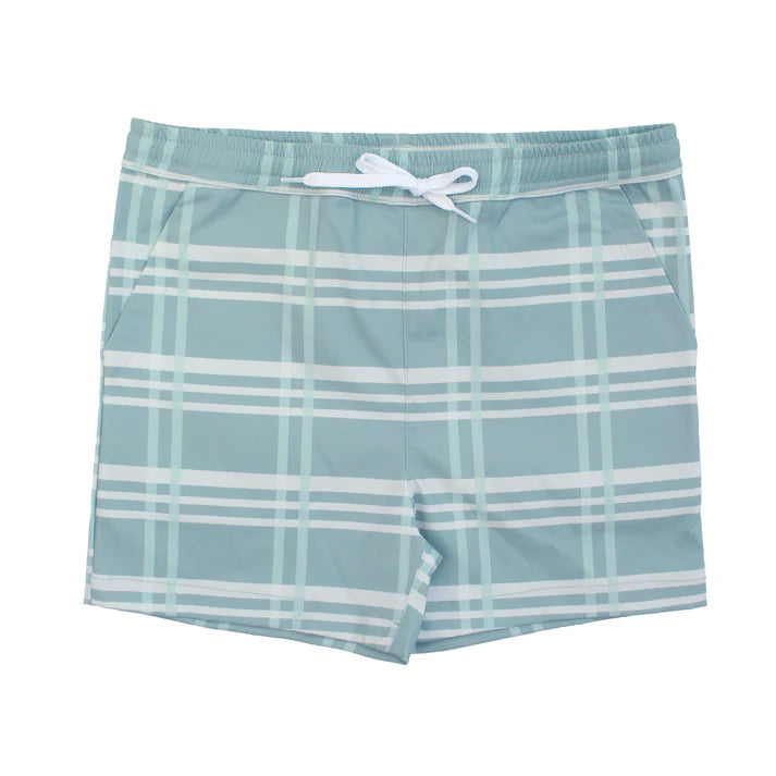Blue Plaid Boys Swim Trunks